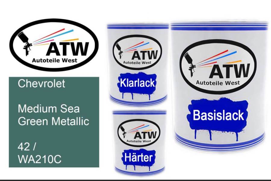 Chevrolet, Medium Sea Green Metallic, 42 / WA210C: 1L Lackdose + 1L Klarlack + 500ml Härter - Set, von ATW Autoteile West.